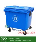 thùng rác công cộng 660 lít xanh dương