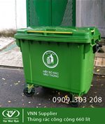 thùng rác công cộng 660 lít màu xanh