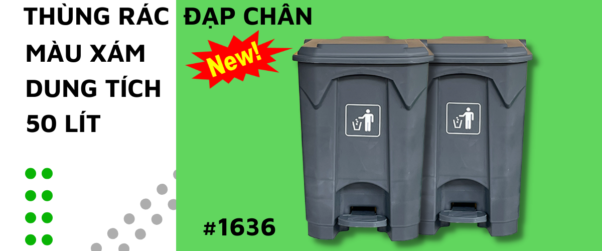 Thùng rác nhựa đạp chân 50 lít màu xám